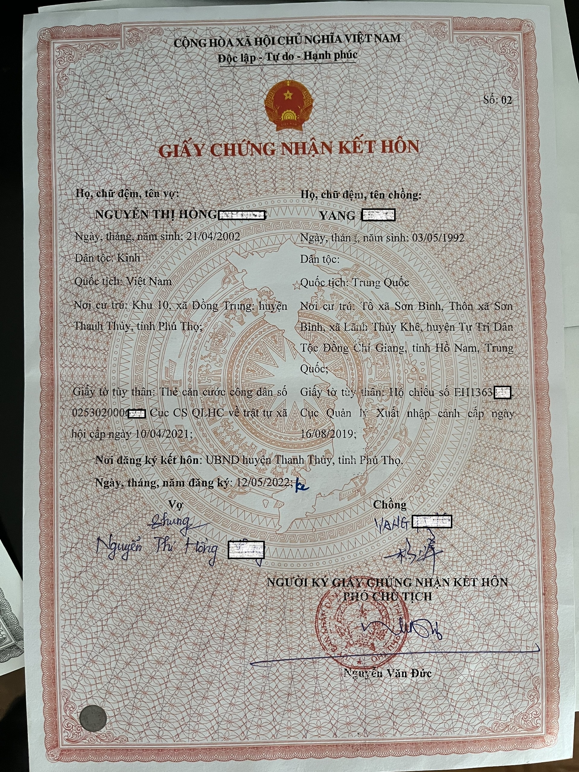 Thủ tục đăng ký kết hôn với người Trung Quốc tại cơ quan của Việt Nam