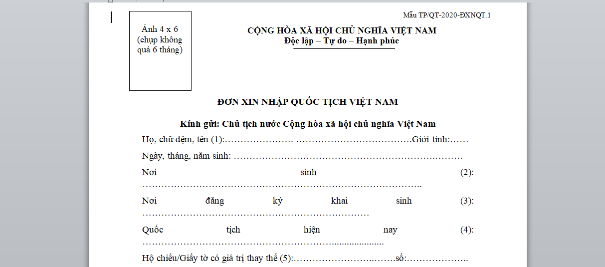 Tờ khai xin nhập quốc tịch Việt Nam | Xin nhập quốc tịch Việt Nam