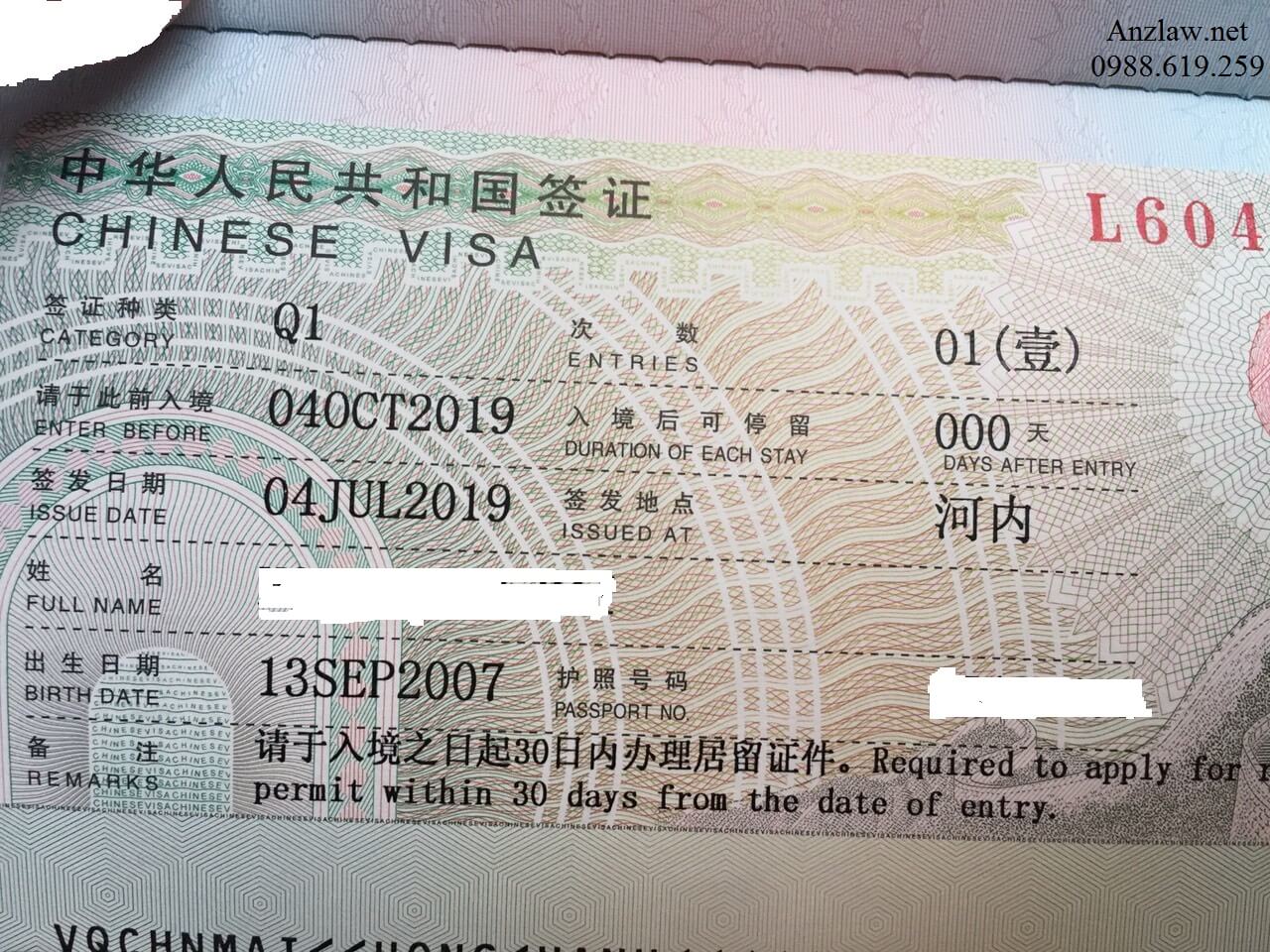 Visa Q1 thăm thân Trung Quốc