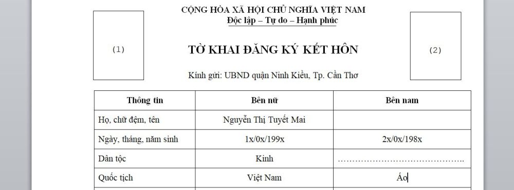 Tờ khai đăng ký kết hôn | Thủ tục kết hôn với người Áo 