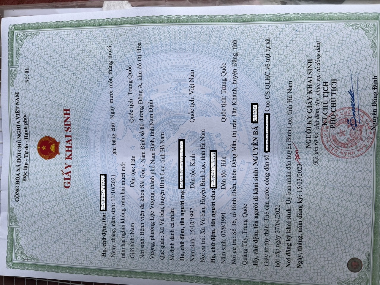 Làm giấy khai sinh cho con mang quốc tịch Trung Quốc 