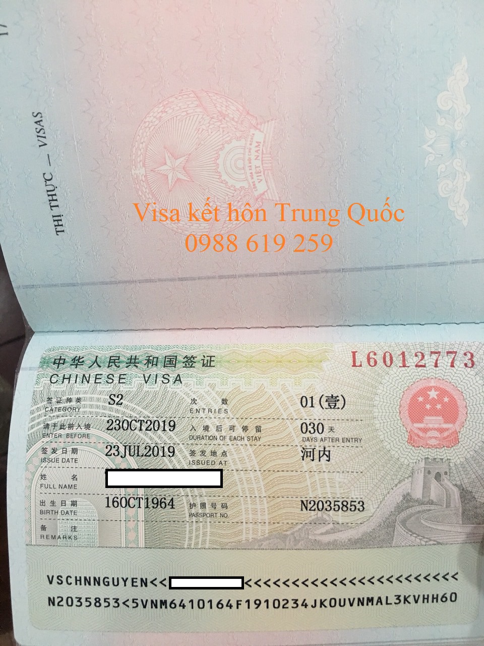 Visa sang Trung Quốc kết hôn