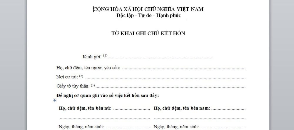 To khai ghi chu ket hon | Thủ tục kết hôn với người Nhật Bản