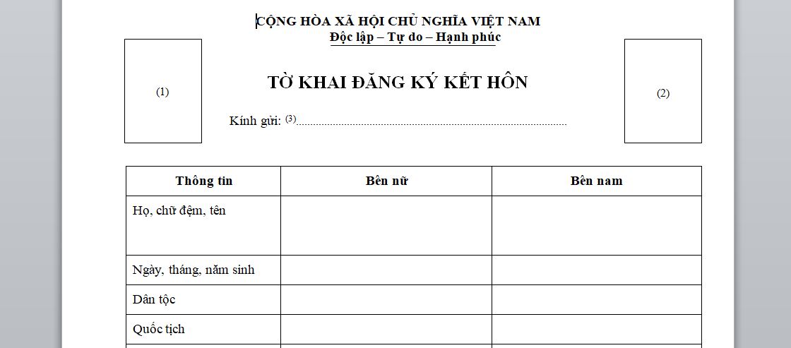 Hồ sơ đăng ký kết hôn với người Đài Loan | Tờ khai đăng ký kết hôn