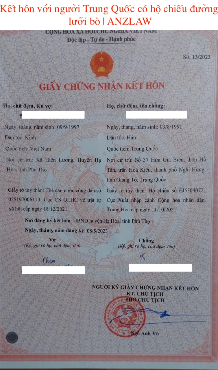 Hộ chiếu Trung Quốc đường lưỡi bò có kết hôn được không?