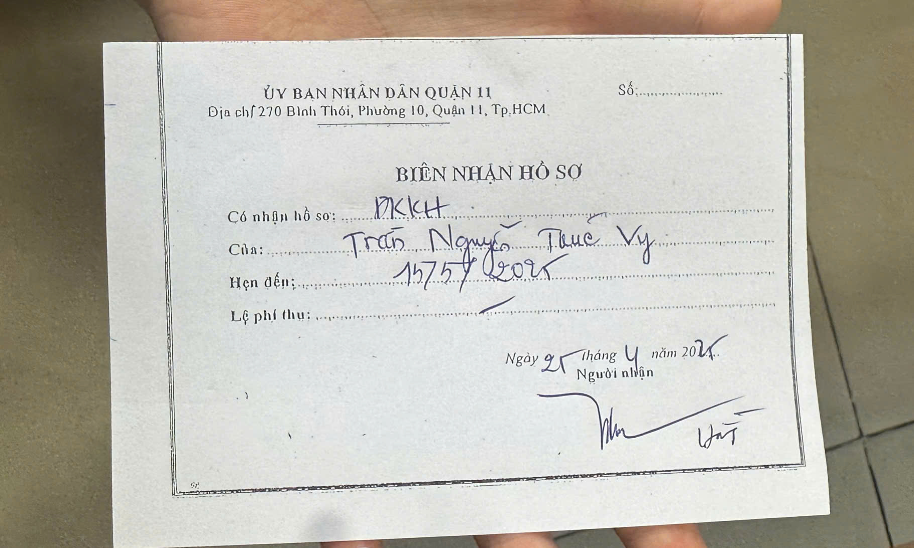 Biên nhận hồ sơ đăng ký kết hôn với người Úc tại Việt Nam Biên nhận hồ sơ đăng ký kết hôn với người Úc tại Việt Nam