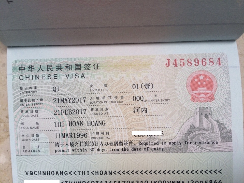 Visa Q1 để gia hạn visa sau khi hoàn tất thủ tục kết hôn với người Trung Quốc tại Trung Quốc