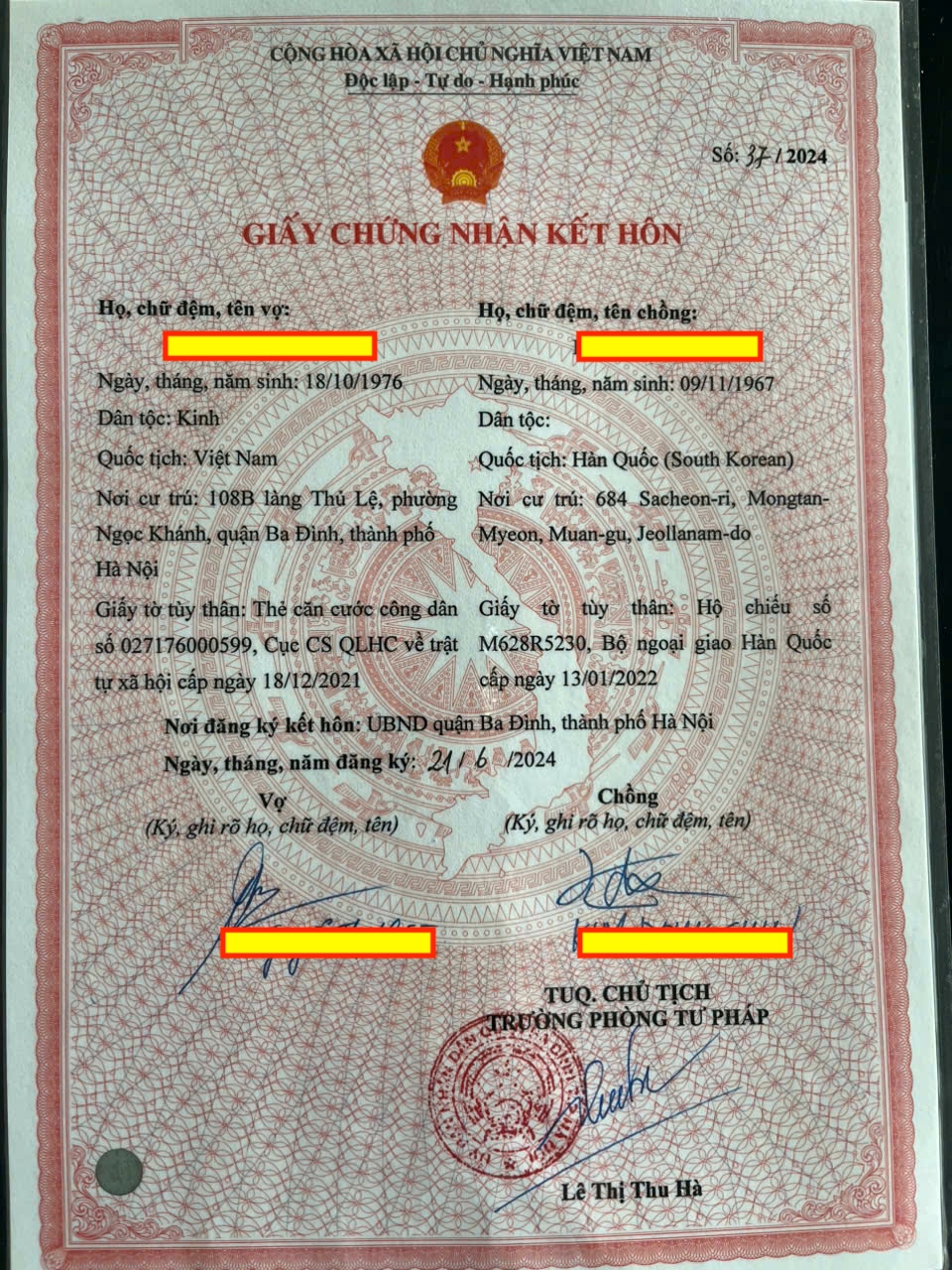 Kết quả dịch vụ làm giấy tờ kết hôn với người Hàn Quốc Kết quả dịch vụ làm giấy tờ kết hôn với người Hàn Quốc
