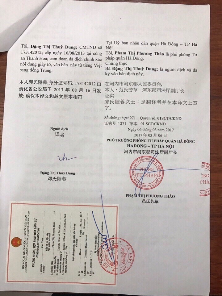 Giấy tờ để thực hiện thủ tục pháp lý lấy chồng Trung Quốc