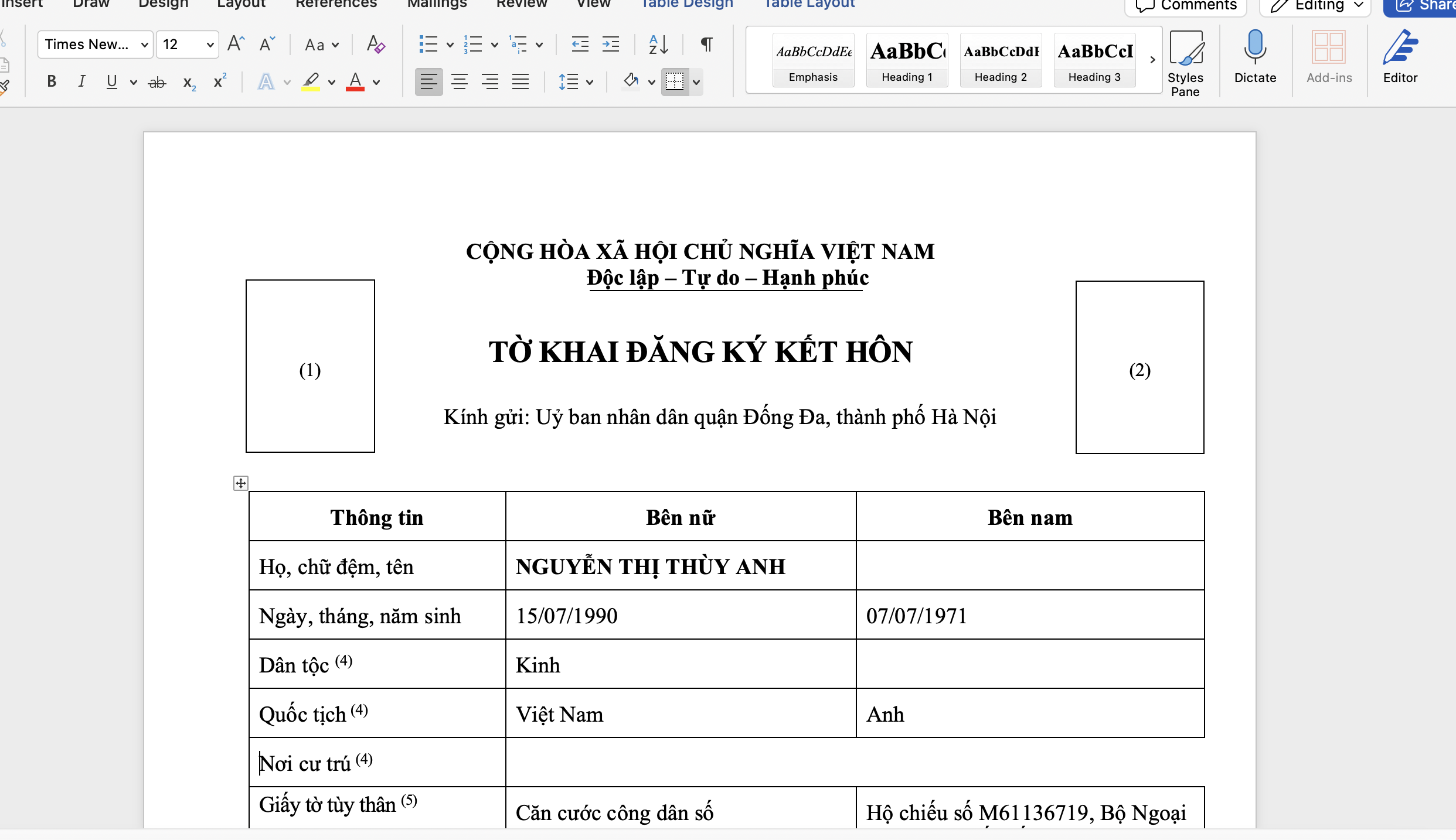 Tờ khai đăng ký kết hôn - Hồ sơ đăng ký kết hôn với người Anh Tờ khai đăng ký kết hôn - Hồ sơ đăng ký kết hôn với người Anh