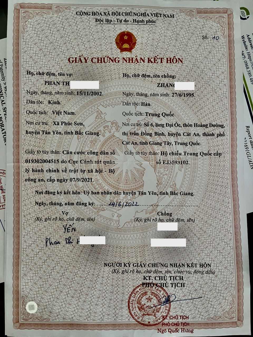 Thủ tục lấy chồng Trung Quốc | Giấy chứng nhận kết hôn tại Việt Nam