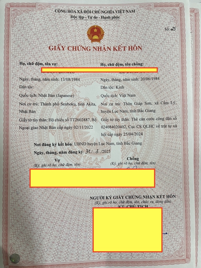 Giấy tờ ghi chú kết hôn tại Nhật Bản