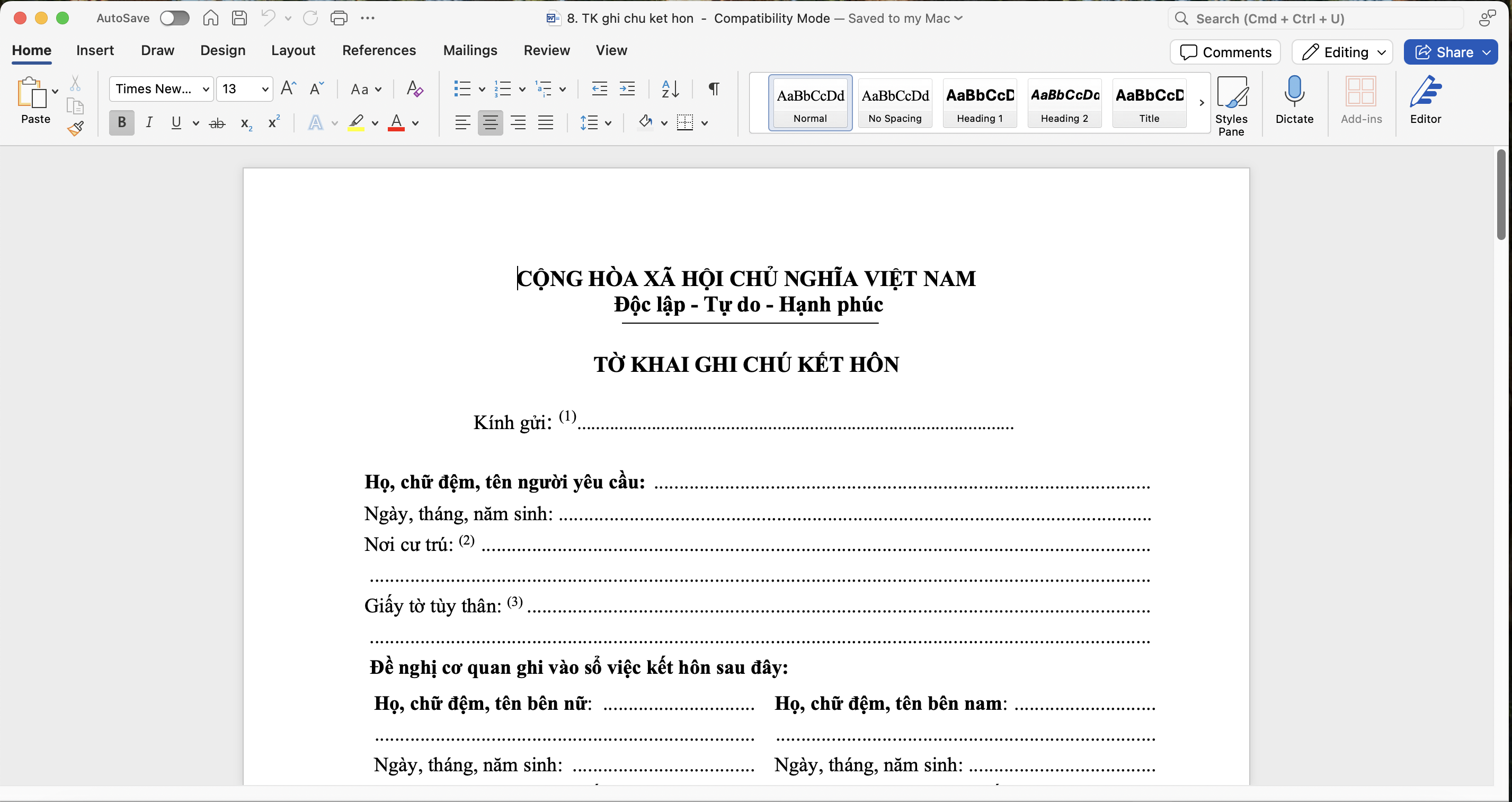 Tờ khai ghi chú kết hôn - Hồ sơ ghi chú kết hôn với người nước ngoài Tờ khai ghi chú kết hôn - Hồ sơ ghi chú kết hôn với người nước ngoài