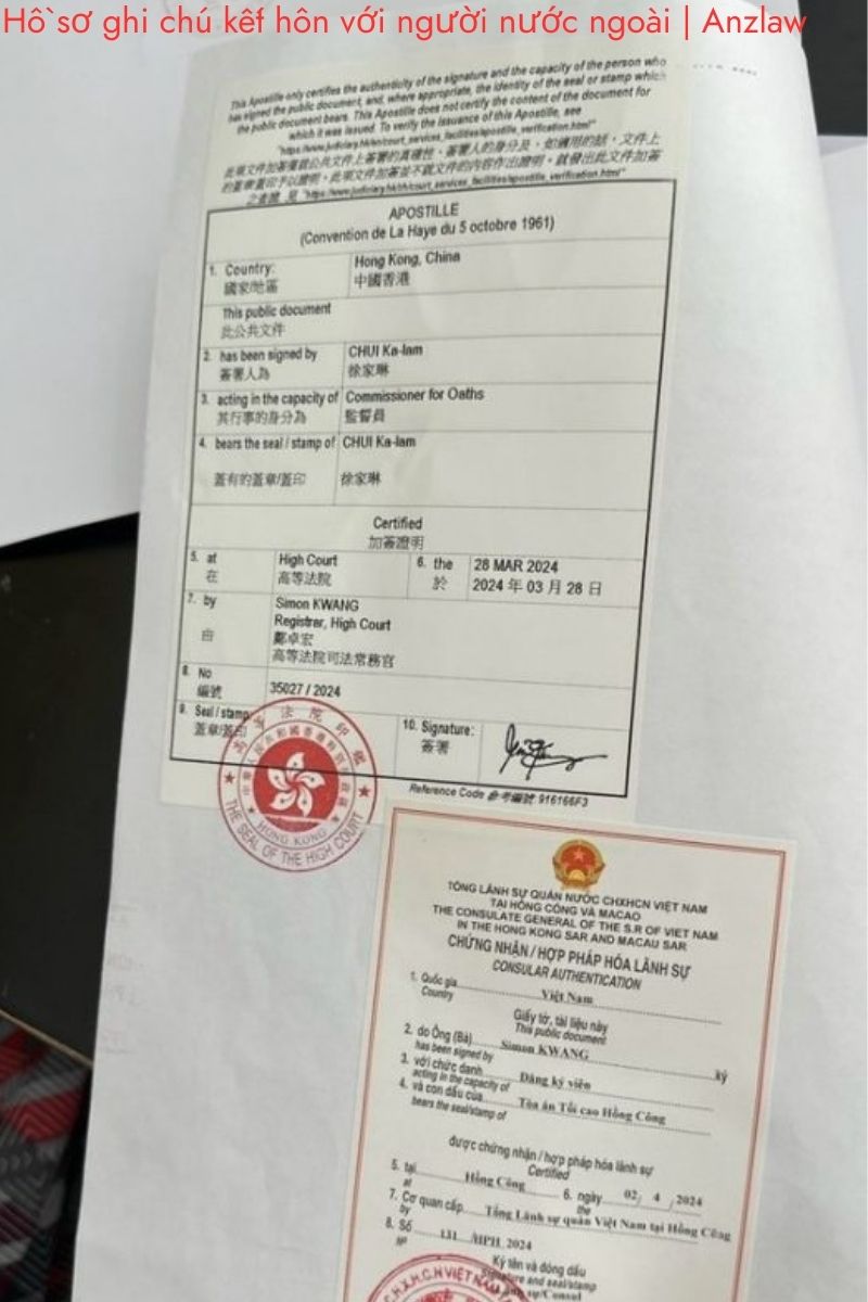 Hồ sơ ghi chú kết hôn với người nước ngoài Hồ sơ ghi chú kết hôn với người nước ngoài
