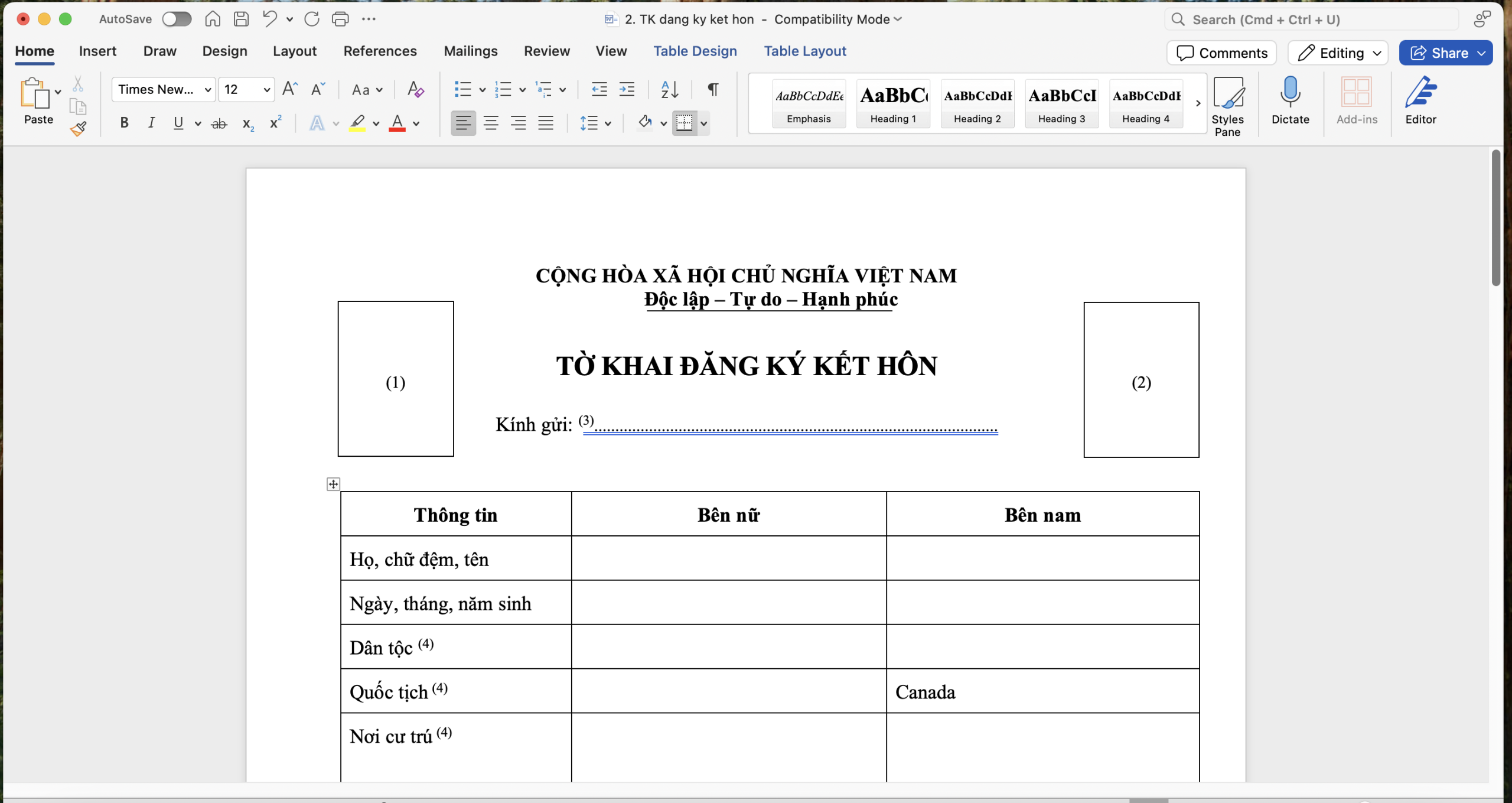 Tờ khai đăng ký kết hôn | Kết hôn với người Canada cần giấy tờ gì? 