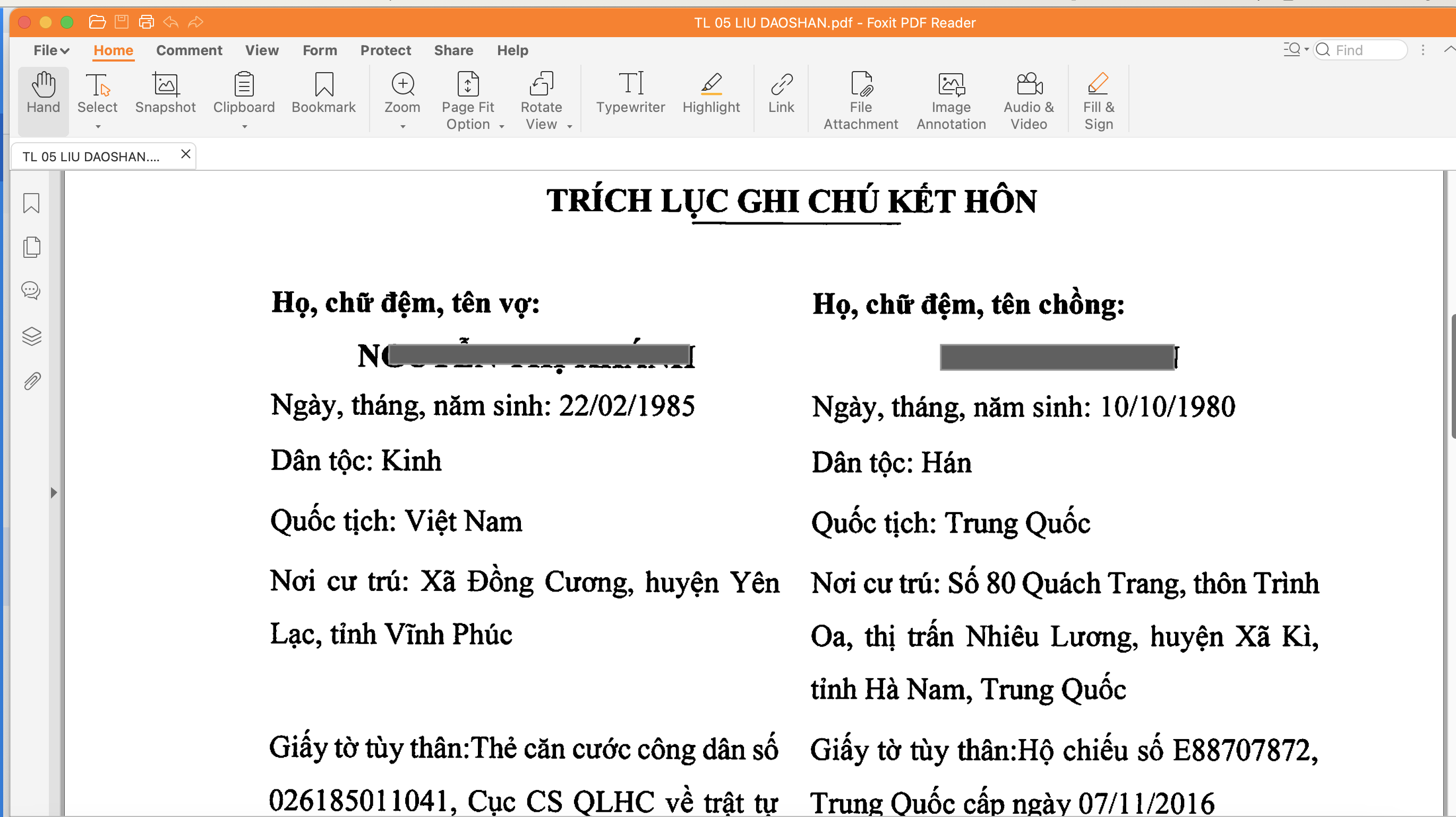 Làm đăng ký kết hôn với người Trung Quốc