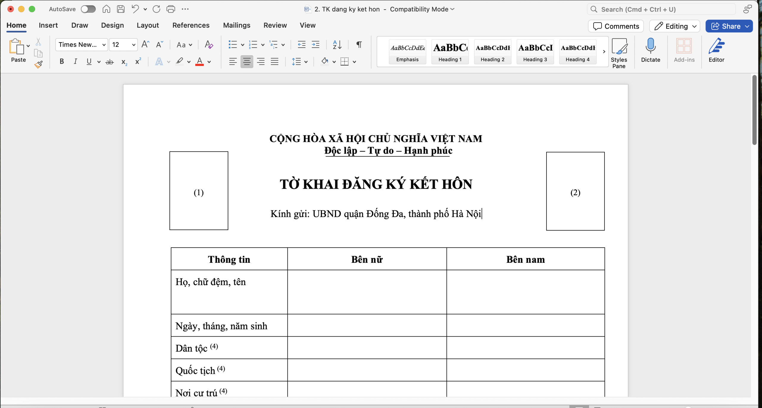 Các nội dung của đơn đăng ký kết hôn với người nước ngoài Các nội dung của đơn đăng ký kết hôn với người nước ngoài