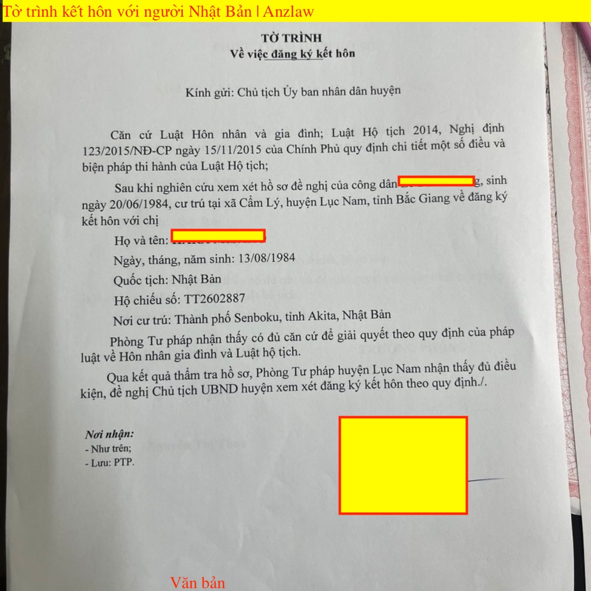 Tờ trình kết hôn với người Nhật Bản để ghi chú kết hôn Tờ trình kết hôn với người Nhật Bản để ghi chú kết hôn